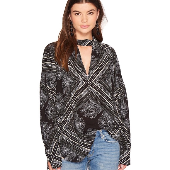 Free People Tops - Free People Black and White Geometric Blouse